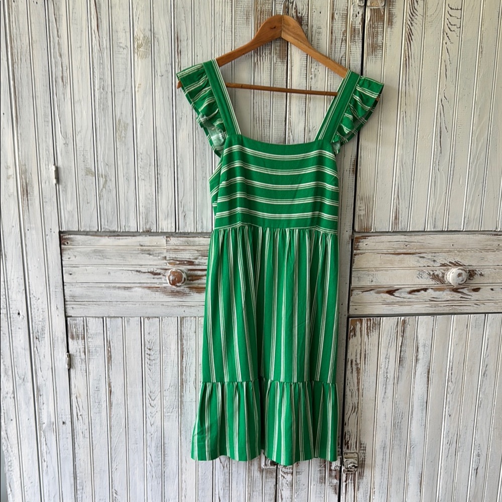 Monteau Emerald and Cream Striped Dress